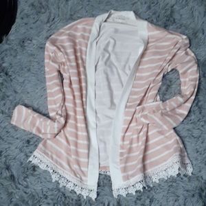 Girls pink/white stripe cardigan